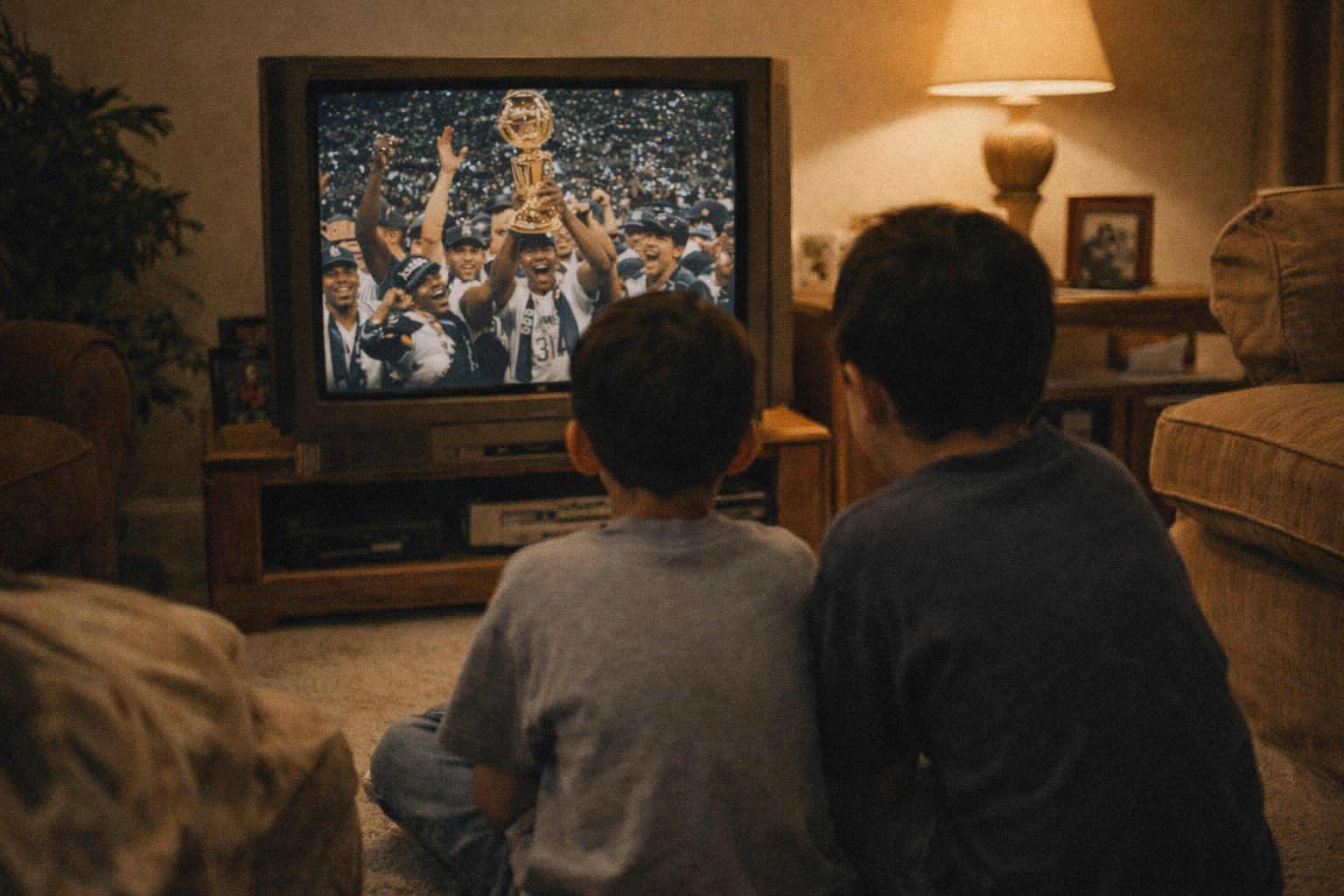 Kids watching basketball on TV